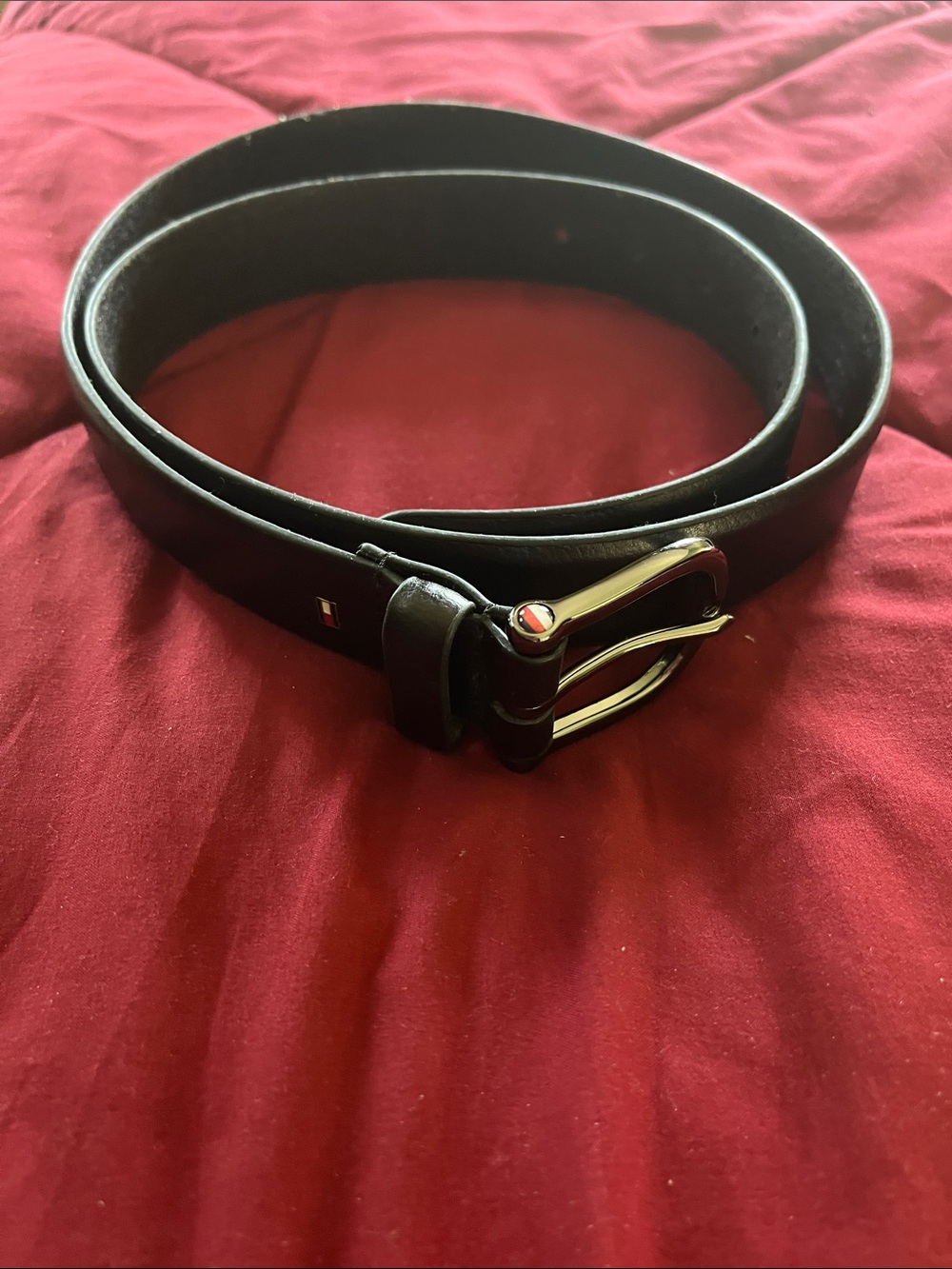 NWOT Tommy Hilfiger Black Leather Belt with Dark Silver-Tone Buckle 38/40